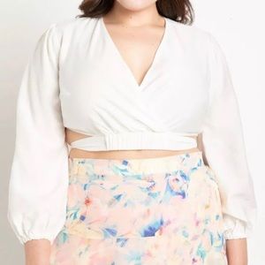 NWT Eloquii Surplice Long Sleeve Crop Top - White - Size 20